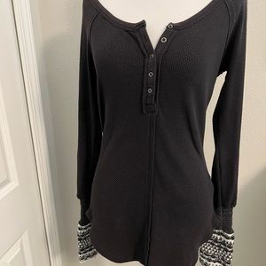 free people thermal Henley tunic with crochet sleeves